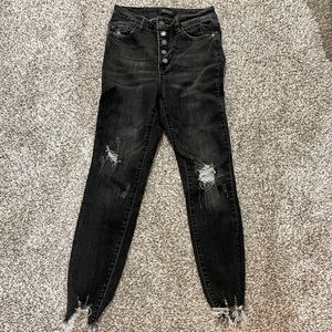 Judy Blue jeans in black distressed wash.